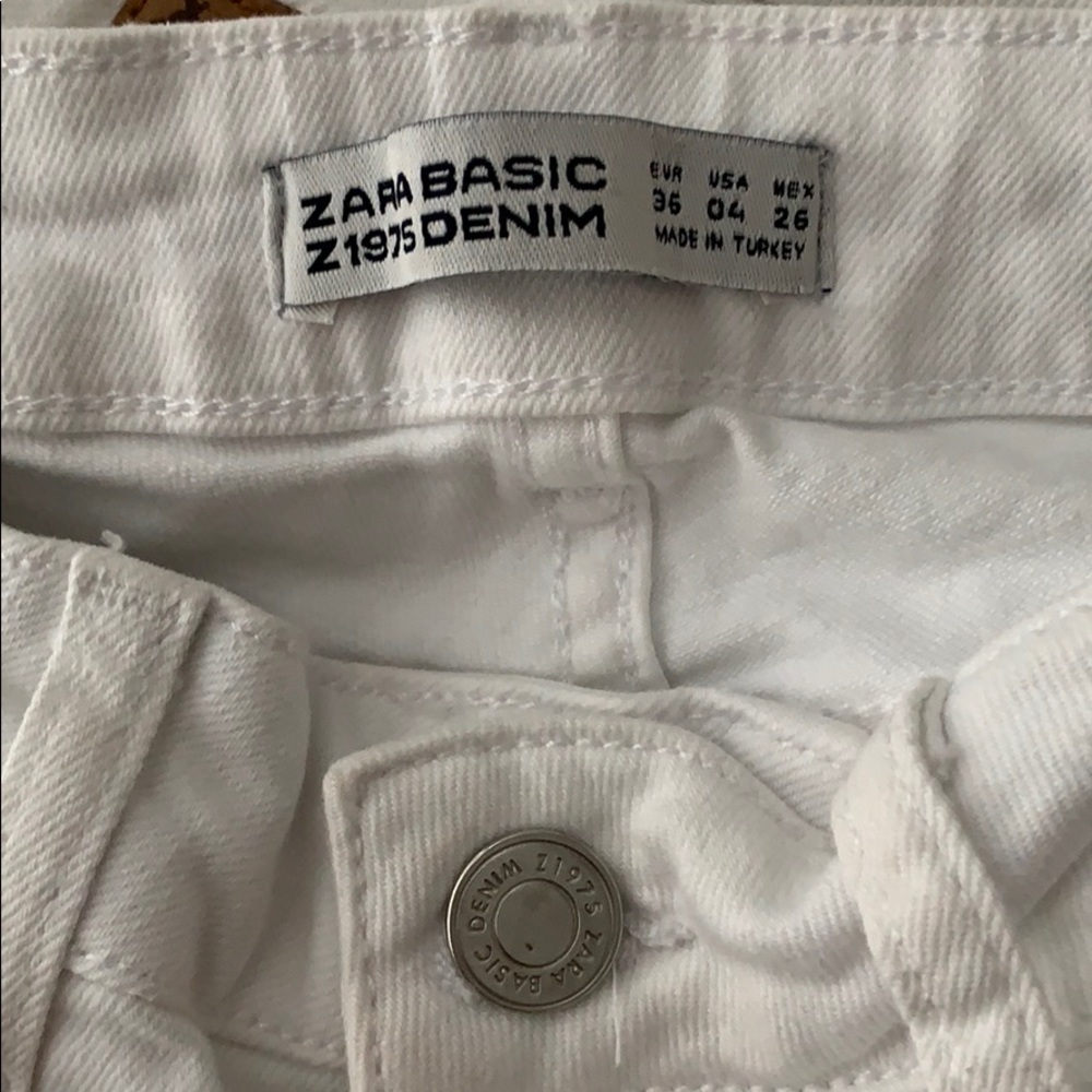 Zara Basic White Crop Skinny Flower Distressed Euc - image 7